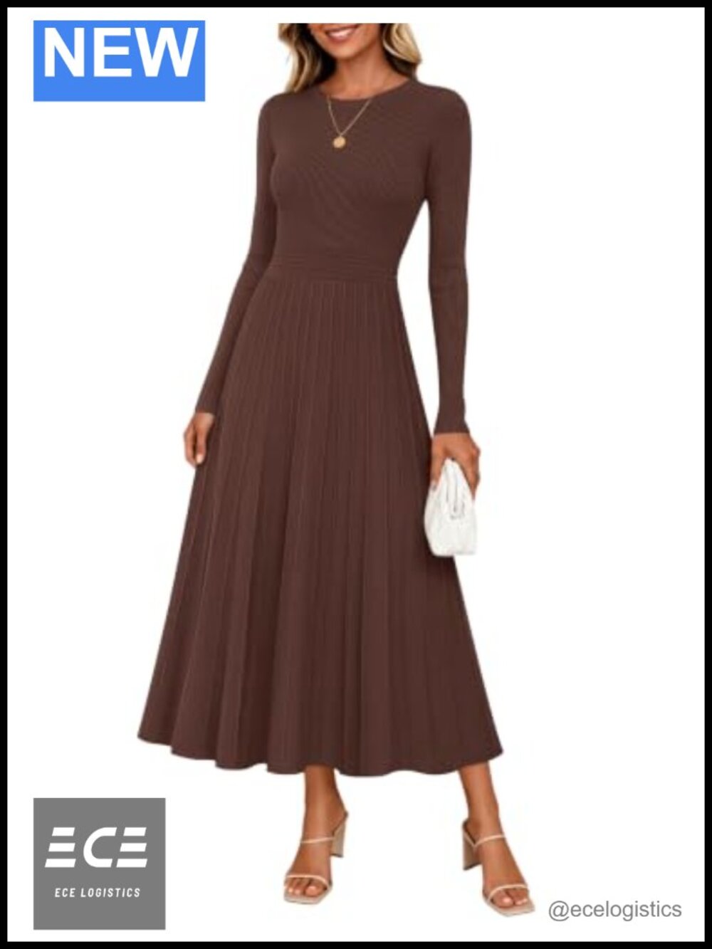 ZESICA Pleated Ribbed Knit Midi Sweater Dress Cocktail Party A-Line